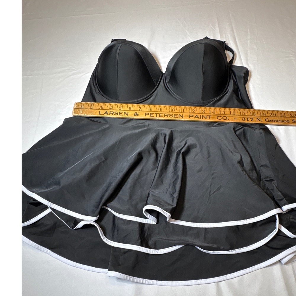 Black White Trim Swim Dress Plus Size 4XL Underwire Molded Cup Tiered Swimsuit